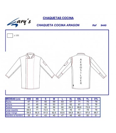 Chaqueta de cocina unisex canalé elástico 9449 Aragón