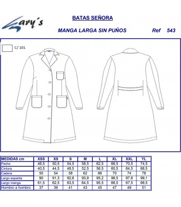 Bata sanitaria mujer 543 Manga larga