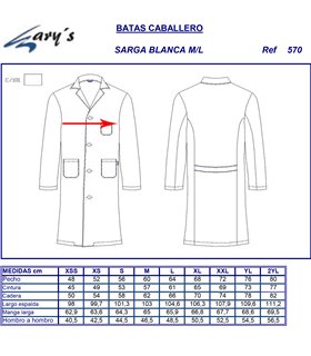 Bata sanitaria para hombre Gary's 570. Manga larga.