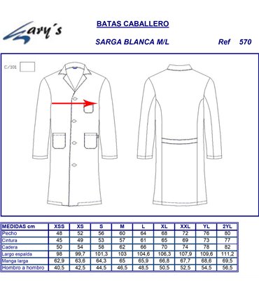 Bata sanitaria para hombre Gary's 570. Manga larga.