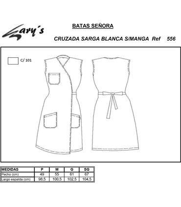 Bata sanitaria mujer Gary's 556. Sin mangas.