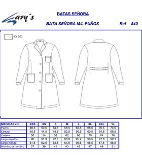 Bata sanitaria mujer 540. Manga larga.