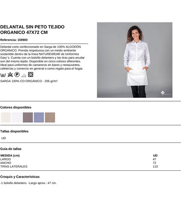 Delantal corto Algodón orgánico 1599 gris