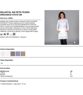 Delantal corto Algodón orgánico 1599 marfil